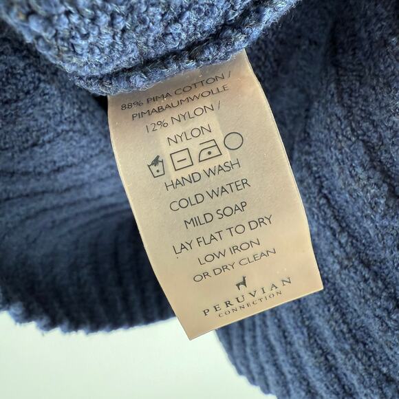 PERUVIAN CONNECTION Turtleneck Sweater SZ Large Navy Blue Pima Cotton Blend Peru - Picture 10 of 11